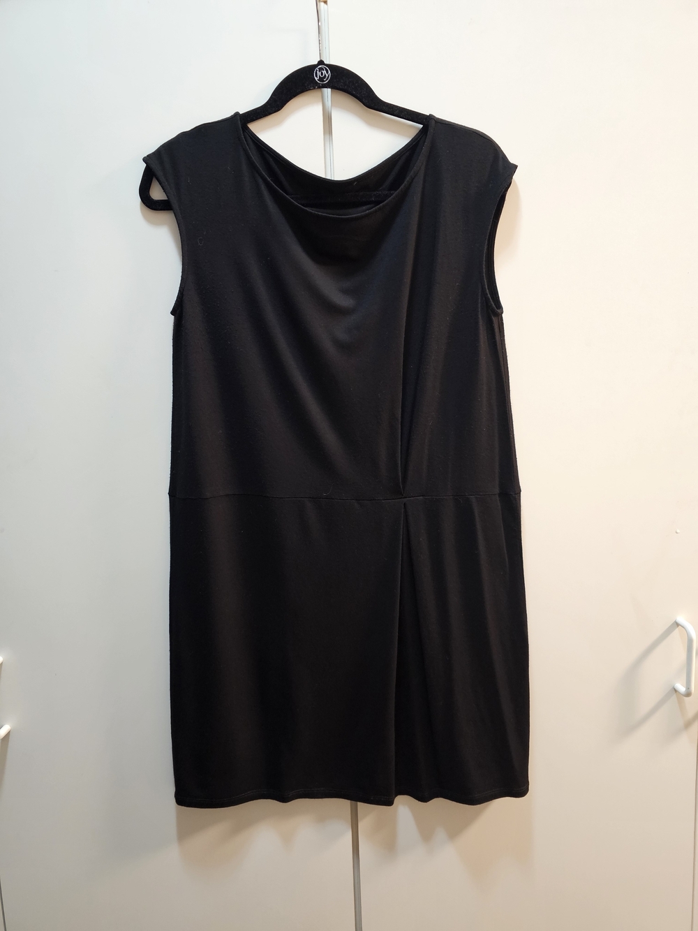 Eileen Fisher Black Cap-Sleeve Midi Dress with Draped Front